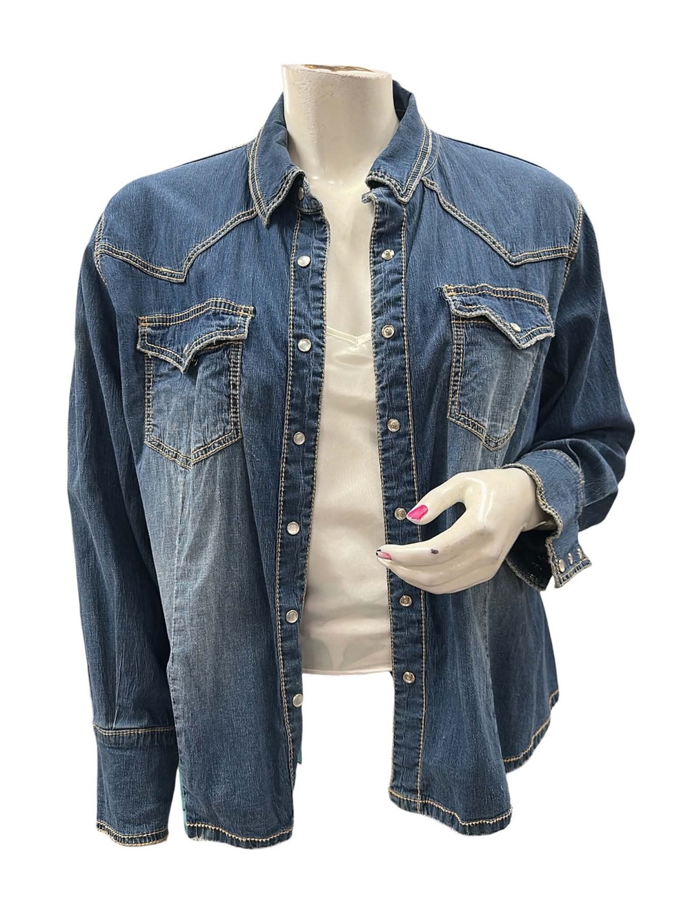 MXM Blue Two-Tone Denim Western Shirt Jacket Size 2X